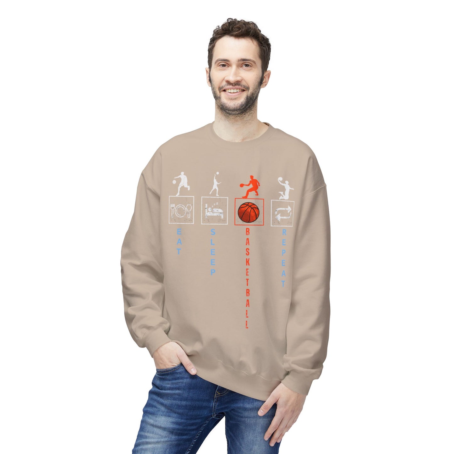 Unisex Basketball Sweatshirt - Eat Sleep Repeat Design