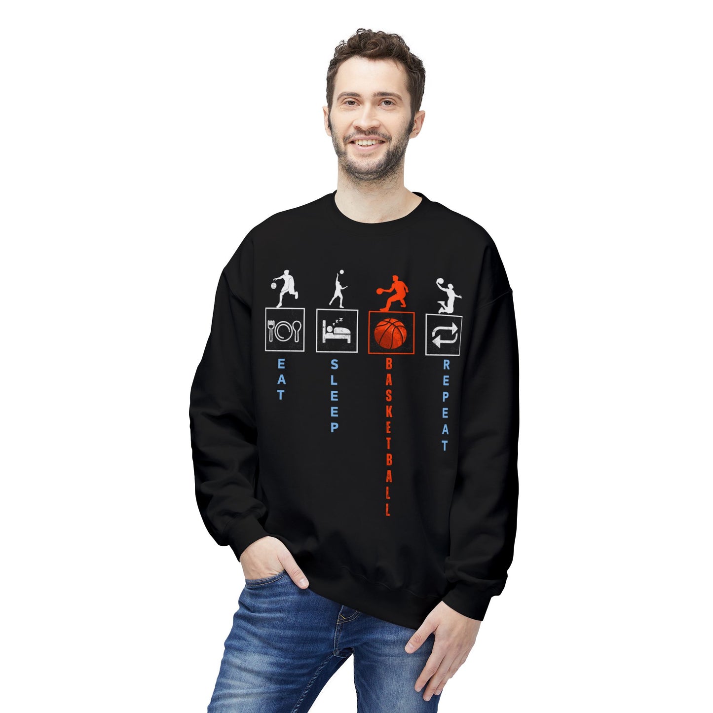Unisex Basketball Sweatshirt - Eat Sleep Repeat Design